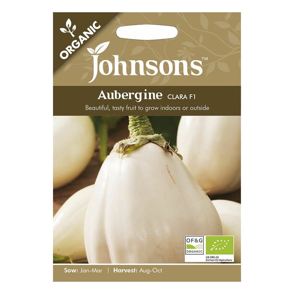 Johnsons Organic Aubergine Clara F1 Seeds - DeWaldens Garden Centre