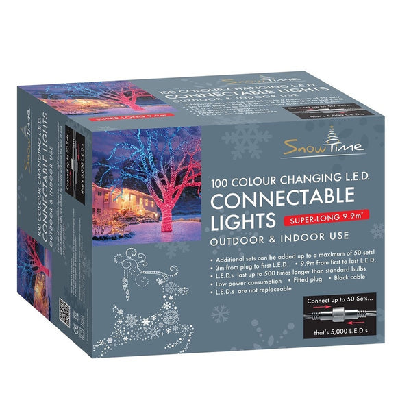 Snowtime 100 Colour Changing LED Connectable Lights - DeWaldens Garden Centre