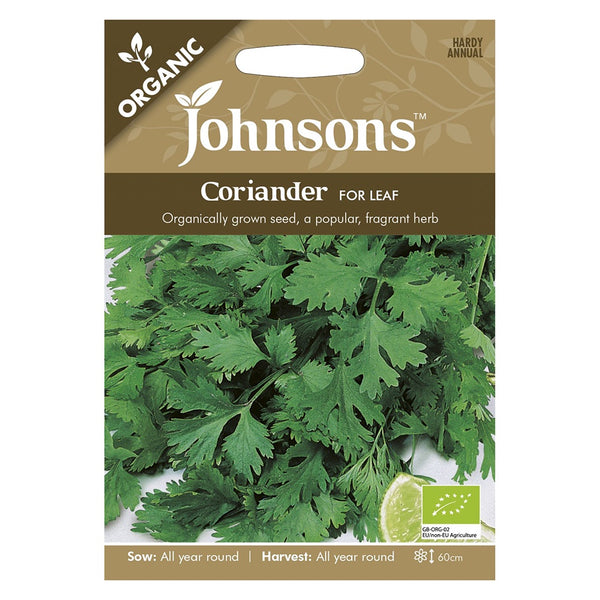 Johnsons Organic Coriander Cilantro For Leaf Seeds - DeWaldens Garden Centre