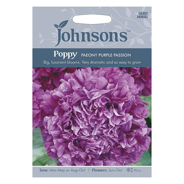 Johnsons Poppy Paeony Purple Passion Seeds - DeWaldens Garden Centre