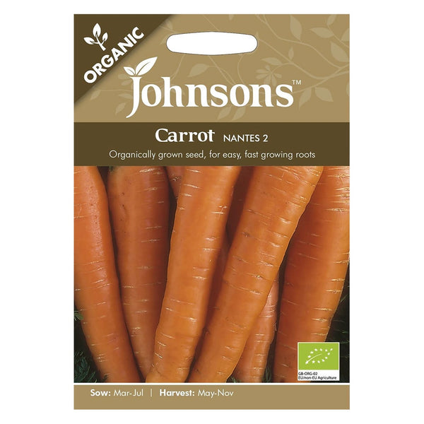 Johnsons Organic Carrot Nantes 2 Seeds - DeWaldens Garden Centre