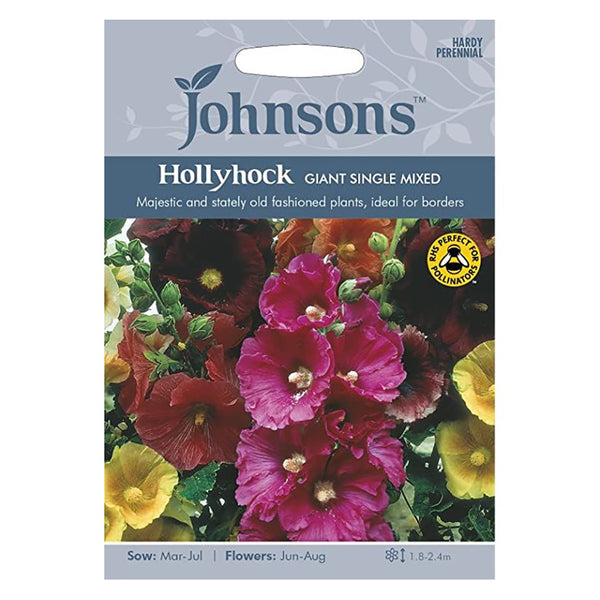 Johnsons Hollyhock Giant Single Mixed Seeds - DeWaldens Garden Centre