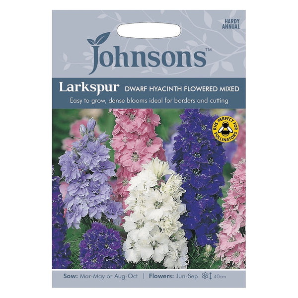 Johnsons Larkspur Dwarf Hyacinth Flowered Mixed Seeds - DeWaldens Garden Centre