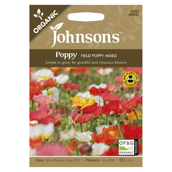 Johnsons Organic Poppy Field Poppy Mixed Seeds - DeWaldens Garden Centre