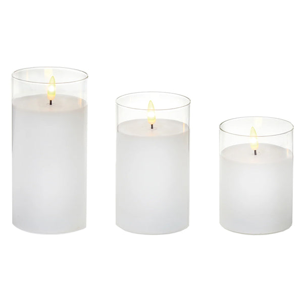 Premier Set of 3 FlickaBright Glass LED Candles - DeWaldens Garden Centre