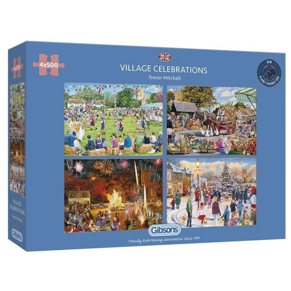 Gibsons 4x500 Piece Jigsaw Puzzle - Village Celebrations - DeWaldens Garden Centre