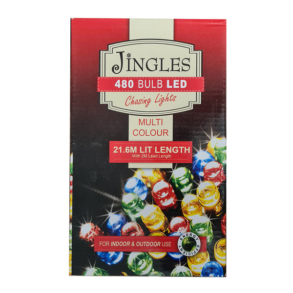 Jingles Multi Function LED Chasing Lights | 480 Bulbs | 21.6m Lit Length | Multi Colour | DeWaldens Garden Centre