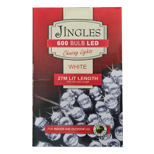 Jingles Multi Function LED Chasing Lights | 600 Bulbs | 27m Lit Length | White | DeWaldens Garden Centre