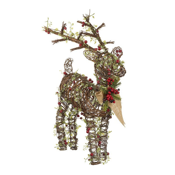 Heaven Sends Rattan Reindeer With Berries & Bow - DeWaldens Garden Centre