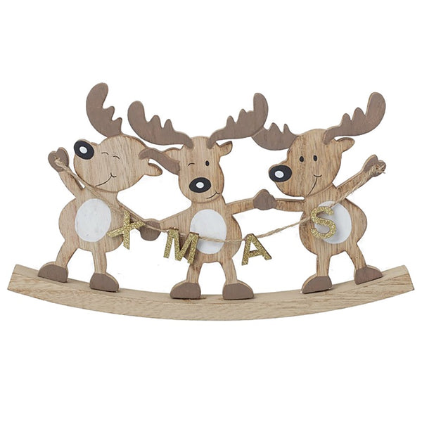 Heaven Sends Wooden Xmas Deer on Rocking Stand - DeWaldens Garden Centre