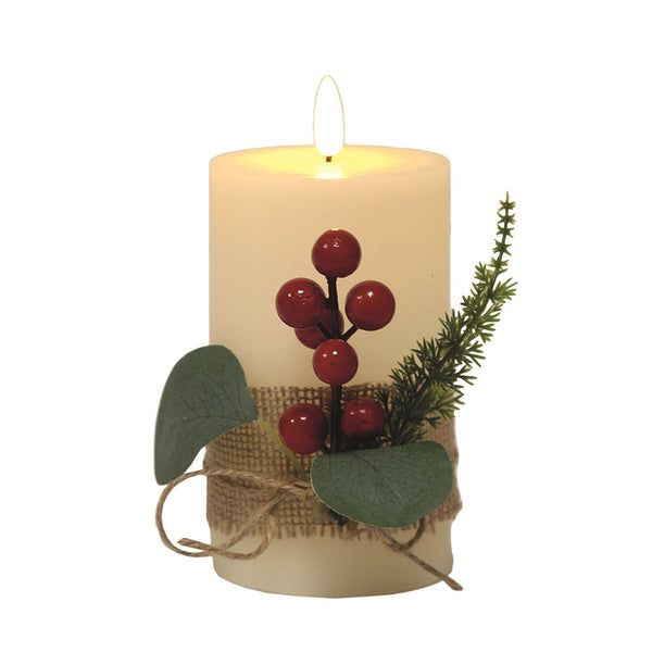 Straits LED Ivory Candle with Berry Decoration - DeWaldens Garden Centre