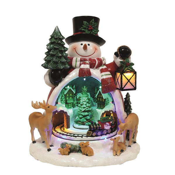 Straits LED Snowman Ornament with Moving Train - DeWaldens Garden Centre