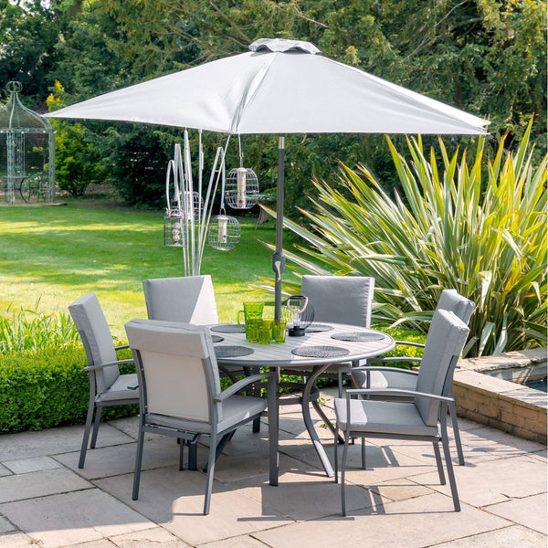 Turin 6 Seat Dining Set With 3m Parasol | Grey | DeWaldens Garden Centre