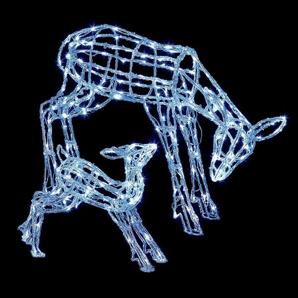 Premier 2pc Acrylic Mother and Baby Reindeer | 230 White LEDs | Outdoor Use | DeWaldens Garden Centre