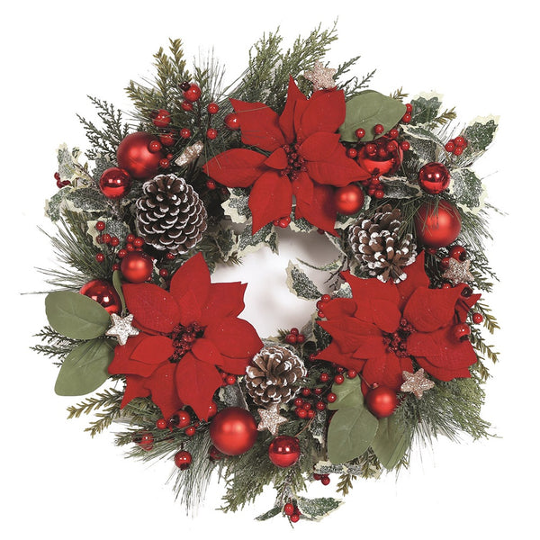 Straits Poinsettia Wreath with Berries & Pine Cones - DeWaldens Garden Centre
