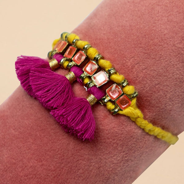 Powder Tasseled Bracelet - Mustard & Fuchsia - DeWaldens Garden Centre