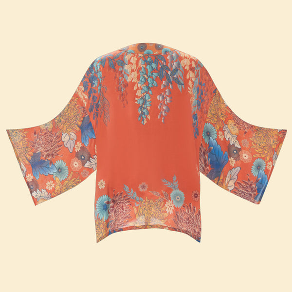 Powder Trailing Wisteria Kimono Jacket - Terracotta - DeWaldens Garden Centre