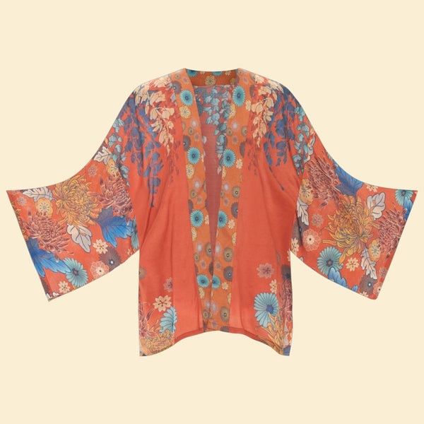 Powder Trailing Wisteria Kimono Jacket - Terracotta - DeWaldens Garden Centre