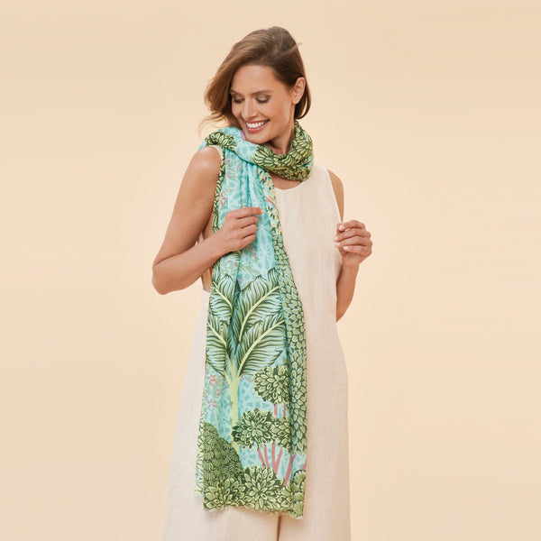 Powder Printed Secret Paradise Scarf - Aqua - DeWaldens Garden Centre