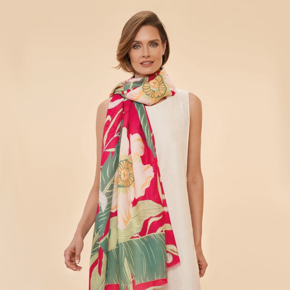 Powder Printed Delicate Tropical Scarf - Dark Rose – DeWaldens Garden ...