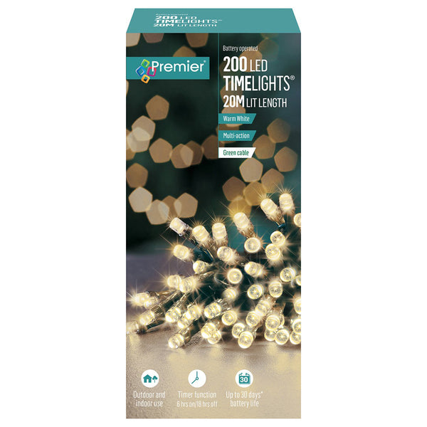Premier 200 Multi Action Battery Operated LED Lights with Timer - DeWaldens Garden Centre