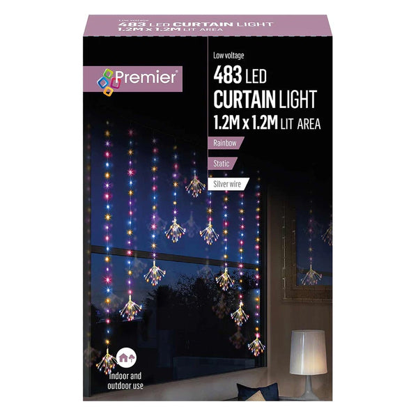 Premier Pin Wire Sputnik V Curtain with LEDs - 1.2mx1.2m - DeWaldens Garden Centre