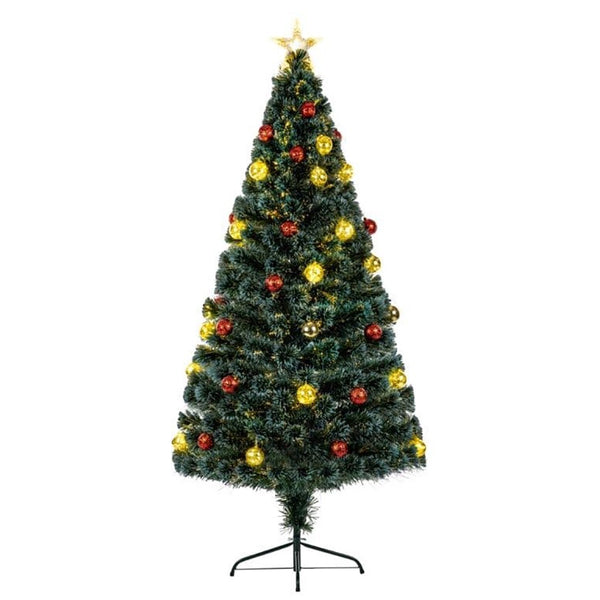 Premier Green Fibre Optic Tree with Pin Wire LED Baubles - DeWaldens Garden Centre