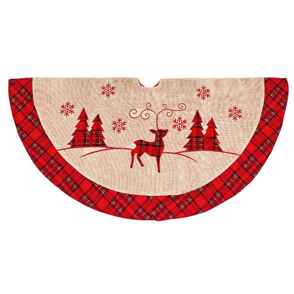 Premier Tree Skirt 90cm | Tartan Reindeer | DeWaldens Garden Centre