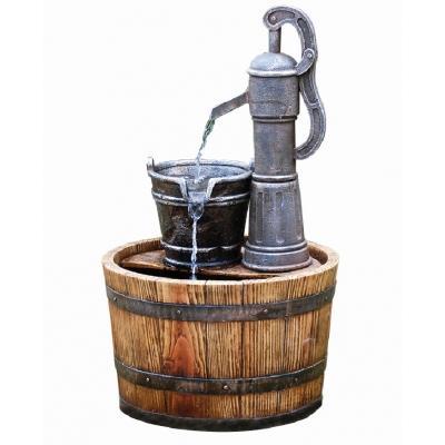 Hamac Water Features Pump on Wooden Barrel - DeWaldens Garden Centre