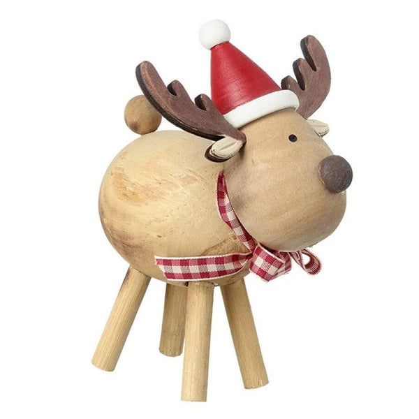 Heaven Sends - Wooden Reindeer with Check Bow - DeWaldens Garden Centre