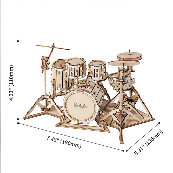Robotime 3D Wooden Puzzle - Drum Kit - DeWaldens Garden Centre