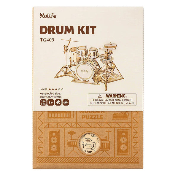 Robotime 3D Wooden Puzzle - Drum Kit - DeWaldens Garden Centre