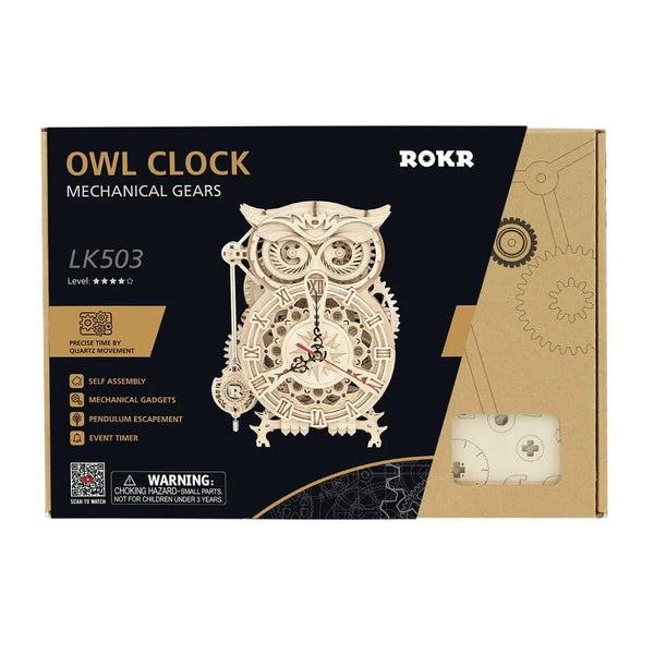 Robotime 3D Wooden Puzzle - Owl Clock - DeWaldens Garden Centre