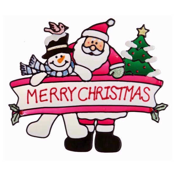 Premier 38cm Merry Xmas Santa with Snowman Window Sticker - DeWaldens Garden Centre