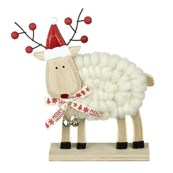 Heaven Sends - Wooden Wool Deer with Red Hat - DeWaldens Garden Centre