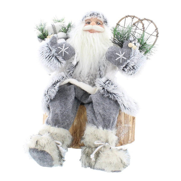 Festive 45cm Sitting White/Grey Santa with Patterned Jumper - DeWaldens Garden Centre