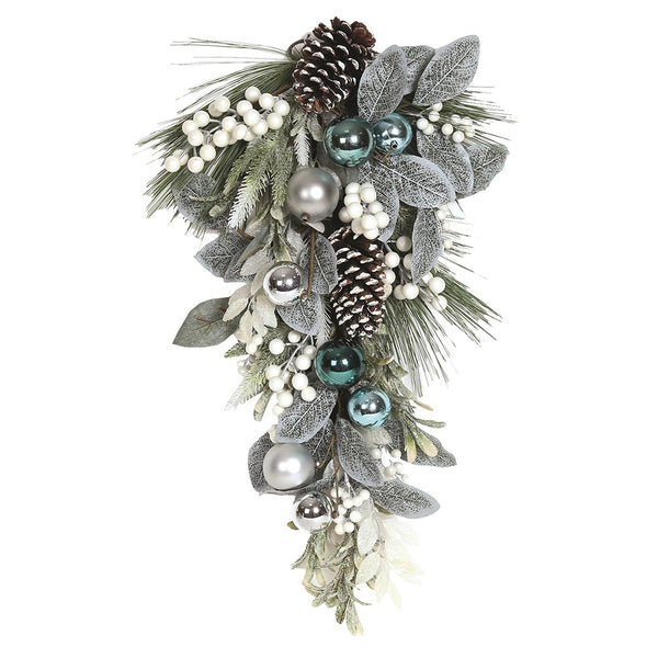 Straits Silver & Blue Swag Wreath 68cm - DeWaldens Garden Centre