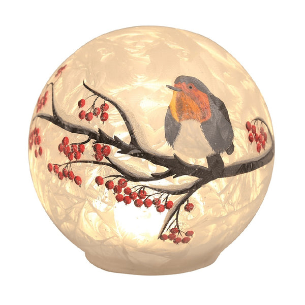 Straits LED Frosted Glass Ball Robin - 15cm - DeWaldens Garden Centre