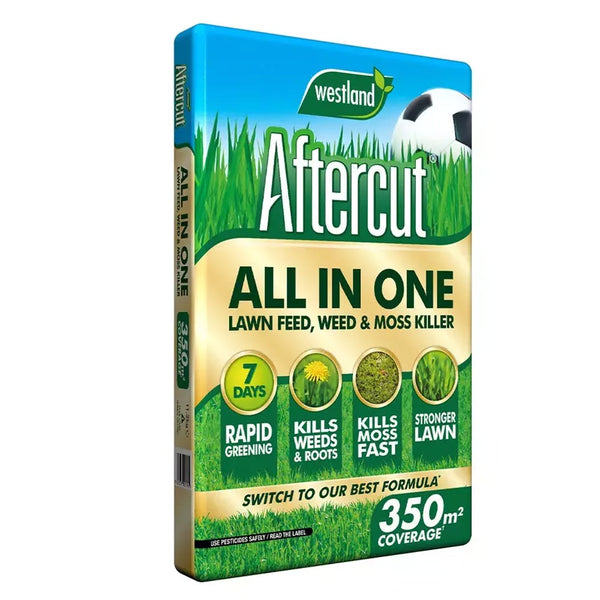 Westland Aftercut All In One Lawn Feed, Weed & Moss Killer 350m2 - DeWaldens Garden Centre