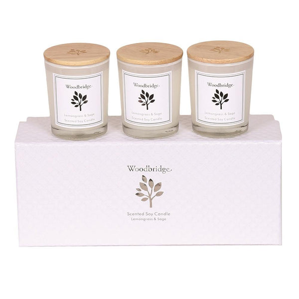Woodbridge Set of 3 Soy Candles | Lemongrass & Sage | DeWaldens Garden Centre