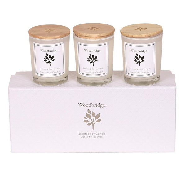 Woodbridge Set of 3 Soy Candles | Lychee & Redcurrant | DeWaldens Garden Centre